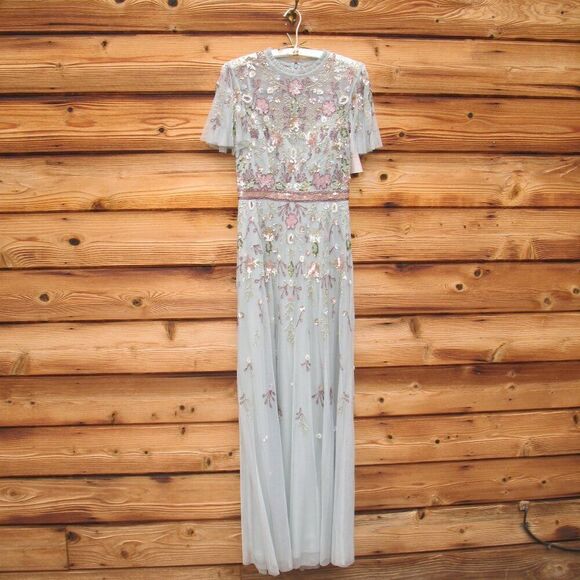 MAC DUGGAL 9136 Womens Embellished High Neck Butterfly Sleeve Gown 6 - Picture 5 of 13